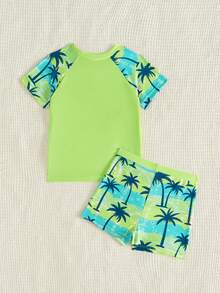 Bubblio 男童休闲宽松圆领短袖T恤短裤泳装套装，适合夏季穿着 - 彩色 - 查看 4