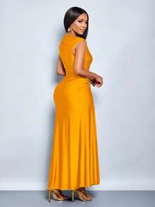 YkhahaYkhahaSOLERSUN Vestido elegante de mujer con decoración de metal de unicolor, ajuste delgado, adecuado para el uso diario, compras, fiestas y reunionesYkhahaYkhaha - Naranja - Ver 2