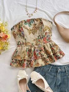 Soleia لباس علوي نسائية كاجوال، للمنتجعات، الشاطئ، ضيوف الزفاف، التخرج، الغداء، عطلة الربيع، عيد الفصح، مهرجان الموسيقى أنيقة بوهيمية استوائية بدون أكتاف، كتف بارز، ظهر مفتوح، حافة مكشكشة قصيرة، خريف/شتاء - متعدد الألوان - مشاهدة 1