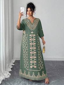 Elenzga Vestido largo de estilo retro con estampado para mujer de talla grande - Multicolor - Ver 3