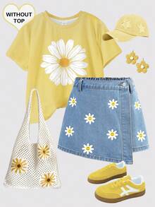 Girlism 这款少女春夏休闲度假风波西米亚雏菊印花不对称下摆蓝色牛仔短裙，适合少女春夏日常穿着、街头风、度假波西米亚风、情人节、海滩派对、生日派对和暑假穿着。它既是休闲裙，也是Y2K风印花牛仔裙，更是少女印花裙和夏季裙装的理想之选。 - 淺色水洗藍 - 查看 1