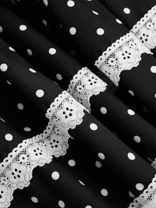 SHEIN PETITE CURVE 大码女式休闲可爱波点A字裙 - 黑與白 - 查看 5