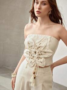 MOTF PREMIUM STEREO FLORAL DETAIL FRINGE TUBE TOP - Apricot - View 4