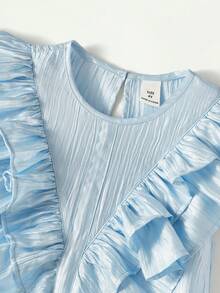 Maija Kids 1pc Young Girls' Casual Urban Elegant Round Neck Ruffle Trim Sleeveless Woven Blue Dress, Suitable For Daily Wear, Back To School, Outings, Gatherings, Festivals, Spring & Summer - Blue - View 4