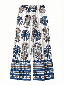 Rusticease Pantalones casuales sueltos con cintura elástica y estampado para mujer - Multicolor - Ver 2