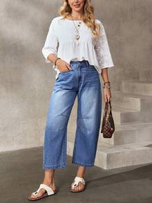 EMERY ROSE Quần jeans nữ màu trơn, túi xéo, kiểu dáng thường ngày, đa năng. - Màu xanh lam - Xem 7