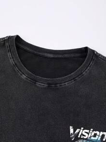 ROMWE MEN Street Life Men's Washed Vintage Distressed Sleeveless Tank Top, Summer High Street Style Spring/Summer - Black - View 3