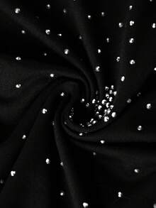 STYNVO 1 件男士休闲宽松短袖 T 恤，黑色，水钻装饰，超大宽松廓形，成熟街头风格，适合通勤、日常穿着、男友/丈夫礼物、情侣装 - 黑色 - 查看 3