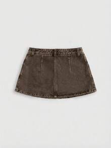 ROMWE Grunge Punk Women's Embroidered Cross Denim Mini Skirt - Brown - View 4