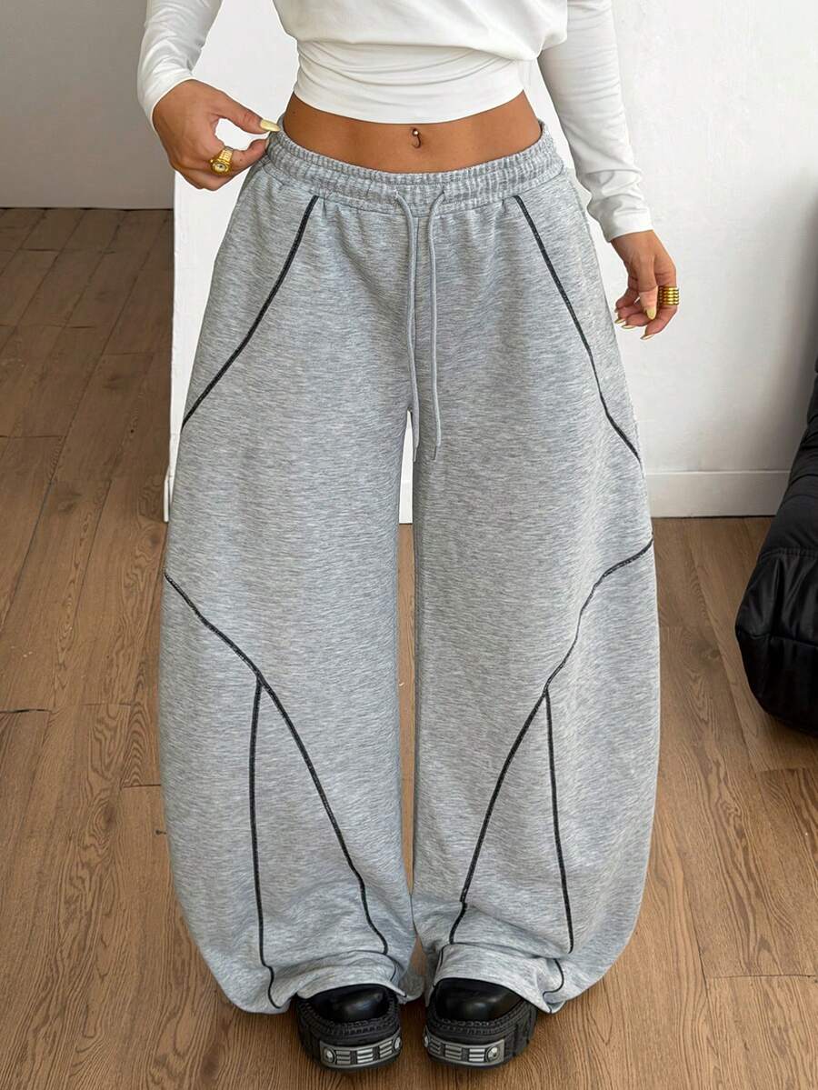 Coolane Women's Spring/Summer Streetwear Basic Daily Wear Casual Homecoming Sportswear Contrast Piping Baggy Low Rise Banana Pants - Grey - View 1