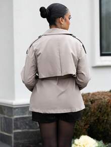 Melissa Matos 女式休闲单排扣收腰风衣，秋季 - 卡其色 - 查看 2