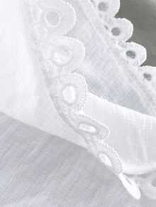 SHEIN LUNE CURVE 大码荷叶边拼接条纹舒适衬衫 - 白色 - 查看 3