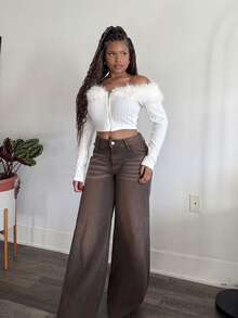 Tyla Gomez 秋冬露肩毛绒短款粉色夹克 - 白色 - 查看 3