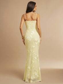 Silquee Sexig, åtsittande klänning med 3D-mönster och blommönster - Gul - Visa 2