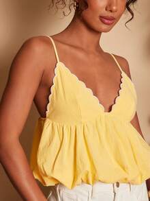 Travachic Embroidered Contrast Trim Casual Versatile Camisole Top For Summer Vacation - Yellow - View 1