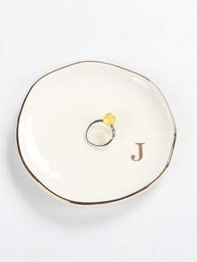 Nitials Ring Dish Jewelry Tray With Personalized A-Z Monogrammed Gifts Wedding Engagement For Women Friends Sister,Ceramic White - Multicolor - View 7
