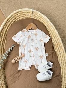 SHEIN 新生女宝宝可爱休闲卡通图案针织连体衣 - 米色 - 查看 8