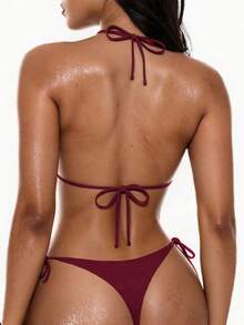 Oceva 女士泳衣套装，金色波点棕色性感比基尼，休闲沙滩度假款 - 玫瑰紅 - 查看 2