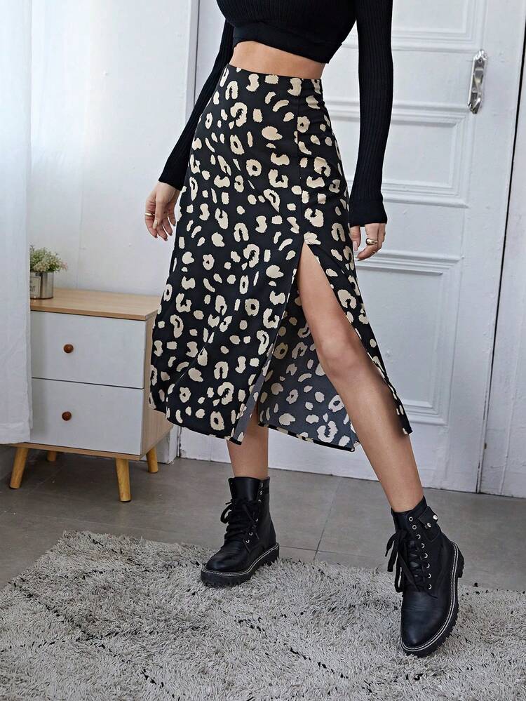 Spring Break Allover Print Split Thigh Skirt Winter Casual