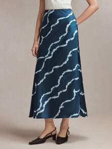 BizChic 女士印花A字裙，百搭春夏装，适合复活节、圣帕特里克节、通勤、日常、休闲、浪漫90年代复古风、派对、海滩、毕业典礼、度假、婚礼宾客、伴娘、女主人等场合。 - 藏蓝色 - 查看 4