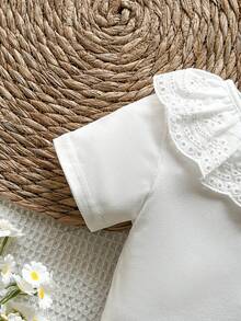 Vintaside Kids Baby Girl Summer Short Sleeve Round Neck Drip Button Simple Casual Bodysuit, Suitable For Daily Leisure, Travel, Camping - White - View 7