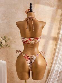 Swim SXY Floral Leopard Print Sexy Metal Decor Beach Vacation Women Camisole Strap Bikini - Multicolor - View 2