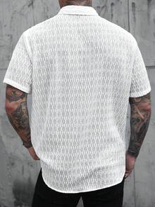 Manfinity Homme Men's Solid Color Single-Breasted Casual/Business Short Sleeve Shirt - White - View 2