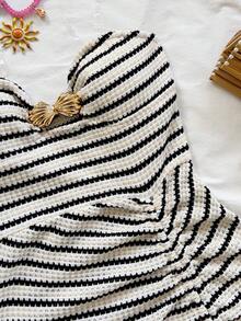 Soleia 新款优雅度假风无肩带贝壳扭结抽绳开衩长裙，春夏款 - 彩色 - 查看 2