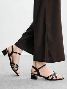 CUCCOO BIZCHIC Giày sandal nữ mũi tròn hở mũi, kiểu dáng thanh lịch Pháp, quai ngang dày, gót cao, thích hợp phối cùng váy vào mùa hè và ngày Valentine. - màu đen - Xem 3