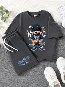 2pcs/Set Toddler Boys' Cartoon Comfortable Casual Crew Neck Sweatshirt And Fashionable Versatile Shorts Set, Suitable For Spring, Summer, Autumn Outdoor Activities, 8pcs Blind Box Set Randomly Deliver 3 Sets, Grey, Blue, Character, Landscape, Cartoon, Cute, Streetwear Daily - Grey - View 10