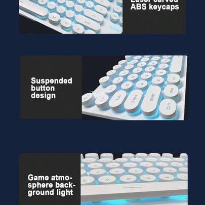 Teckwe 复古朋克圆形键帽机械键盘 高端桌面装饰品 办公游戏两用有线键盘