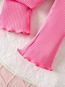 SHEIN Babygirl Cute Pink Bow Knit Top & Elastic Waist Pants Set, Summer - Pink - View 8