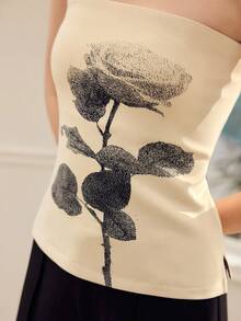 MOTF PREMIUM FLORAL PRINT SLIM FIT TUBE TOP - Apricot - View 2
