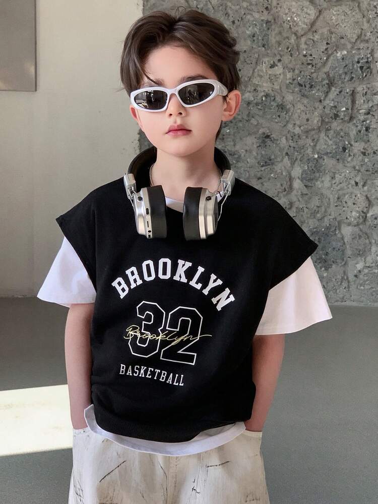 Tween Boys' Casual Letter Graphic Round Neck Loose T-Shirt, Summer