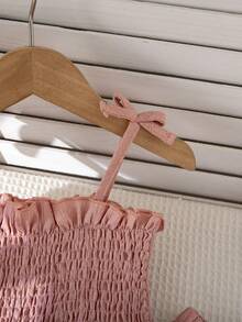 Souflis Souflis Set Atasan Camisole Musim Panas Berbahan Tenun dengan Tali Bahu Tipis dan Hem Bergelombang Warna Polos untuk Bayi Perempuan - Berwarna merah muda - View 5