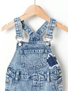 Denimly Girls Casual Denim Dress With Star Embroidery, Versatile Streetwear Jumper Dress With Adjustable Straps - Light Wash - View 4