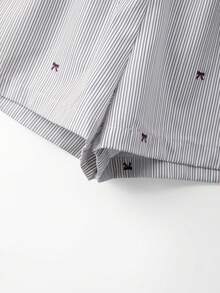 GlowEve Women's Lazy Casual Striped Lace Shorts With Bow Tie Waist Straight Wide Leg - Khaki - View 6