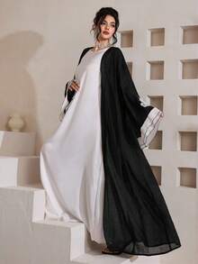 Al Najma Women's Floral Embroidery Pattern Casual Versatile Daily Wear Arabic Style Flare Sleeve Robe - Black - View 8