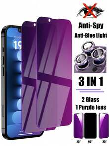 2Pcs Purple Light Anti-Spy Tempered Glass Screen Protector, Anti-Blue Light, Privacy Protection, Compatible With IPhone 11/12/13/14 Pro Max/15 Pro Max/16/16 Plus/16 Pro/16 Pro Max/16e/17/17 Air/17 Pro/17 Pro Max - Purple - View 13