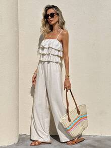 Serisse 女士纯色简约休闲连体裤 - 杏色 - 查看 4