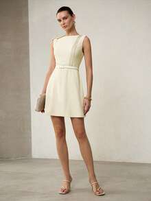 MOTF PREMIUM WOMEN'S LACE PATCHWORK MINI DRESS, SPRING/SUMMER - Beige - View 1