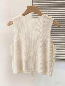 SHEIN Franclia 早春新款浪漫情人节可爱爱心图案休闲V领系带女士针织背心 - 彩色 - 查看 3