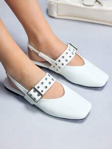 CUCCOO GRLICON Sepatu Flat Slip-On Ujung Persegi untuk Wanita, Cocok untuk Hari Valentine - Krem - View 2
