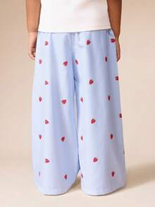 SUMWON Girls Wide Leg Striped Palazzo Pants With Strawberry Print Elastic Waist Summer Casual Bottoms Kids Lightweight Pants Vacation - Blue - View 2