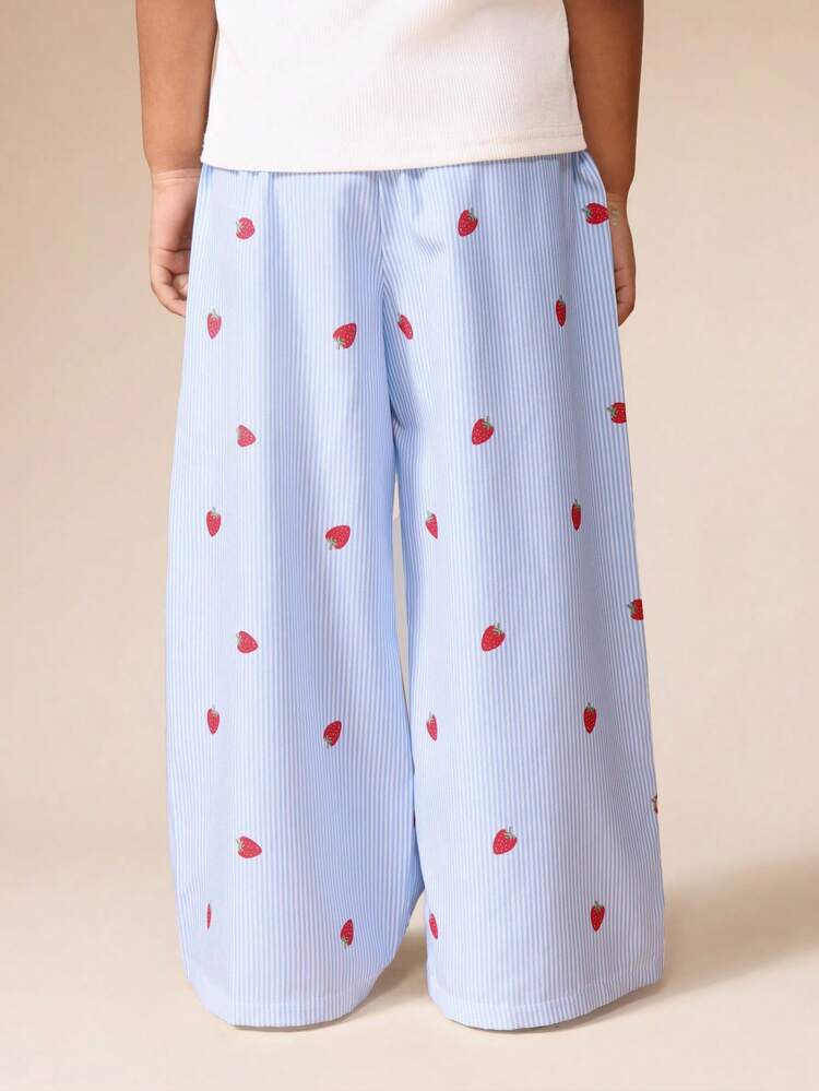 Wide Leg Striped Pants With Strawberry Print