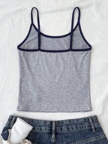 少女日常休闲浅灰色背心和蓝色数字印花修身T恤 - 灰色 - 查看 2