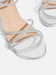 CUCCOO TILAWA 女士夏季圆头粗跟高跟银色水钻饰带露趾凉鞋，性感时尚，华丽舒适，搭配裙装，适合宴会、派对、夜店等场合，女士中跟凉鞋 - 亮銀 - 查看 5