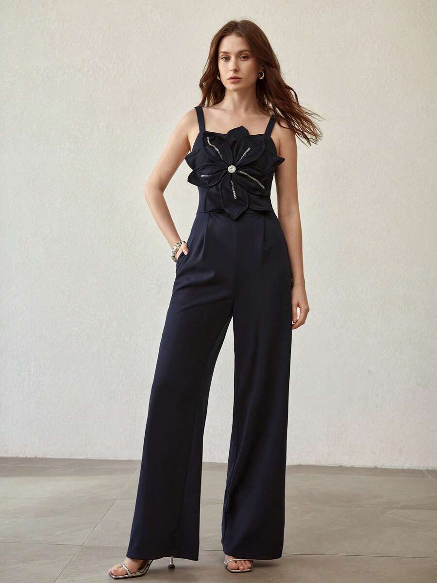 MOTF PREMIUM 女士3D立体花卉褶皱连体裤 - 藏蓝色 - 查看 1