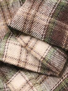 Dazy Plus Conjunto de pijama de camisa de manga larga holgada con parche de dibujos animados a cuadros y pantalón , primavera/otoño - Caqui - Ver 3