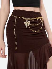 ROMWE 1pc Women Gothic Style Silver & Black Cross Layered Chain Waist Chain Dress Accessory, Versatile Daily, Halloween - Golden Rhinestone Wings Cross Love Waist Chain - View 8